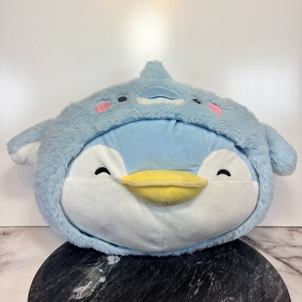 Miniso Ocean Penguin Head Shape Pillow Plush Stuffed Animal Blue 13”